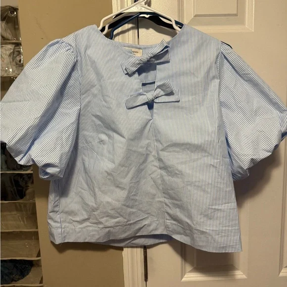 Kate Spade x Target New without tags blue and white striped puff sleeve top - Picture 1 of 2